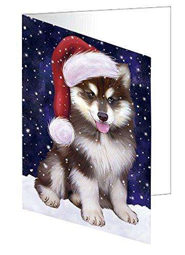 Let It Snow Christmas Happy Holidays Alaskan Malamute Dog Handmade Artwork Assorted Pets Greeting Cards and Note Cards with Envelopes for All Occasions and Holiday Seasons GCD1065