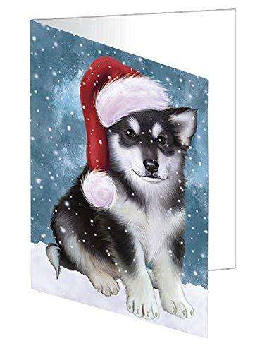 Let It Snow Christmas Happy Holidays Alaskan Malamute Dog Handmade Artwork Assorted Pets Greeting Cards and Note Cards with Envelopes for All Occasions and Holiday Seasons GCD1070