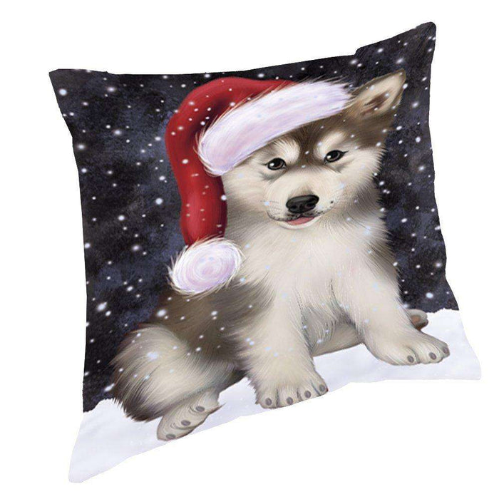 Let It Snow Christmas Happy Holidays Alaskan Malamute Dog Throw Pillow PIL852