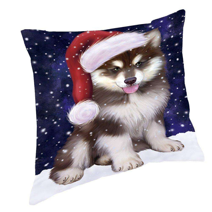 Let It Snow Christmas Happy Holidays Alaskan Malamute Dog Throw Pillow PIL856