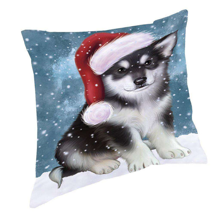 Let It Snow Christmas Happy Holidays Alaskan Malamute Dog Throw Pillow PIL860