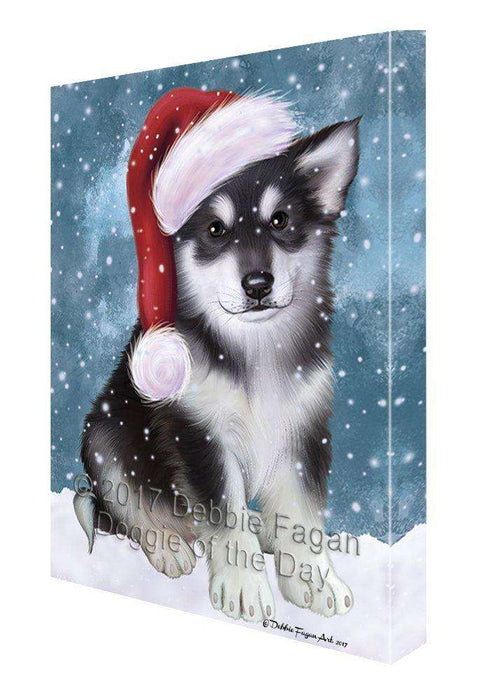 Let It Snow Christmas Happy Holidays Alaskan Malamute Light Blue Dog Print on Canvas Wall Art CVS846
