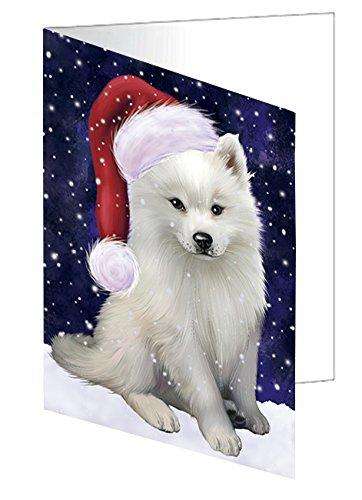 Let It Snow Christmas Happy Holidays American Eskimo Dog Handmade Artwork Assorted Pets Greeting Cards and Note Cards with Envelopes for All Occasions and Holiday Seasons GCD1085