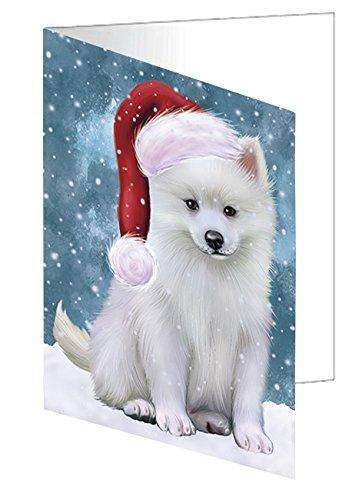 Let It Snow Christmas Happy Holidays American Eskimo Dog Handmade Artwork Assorted Pets Greeting Cards and Note Cards with Envelopes for All Occasions and Holiday Seasons GCD1090