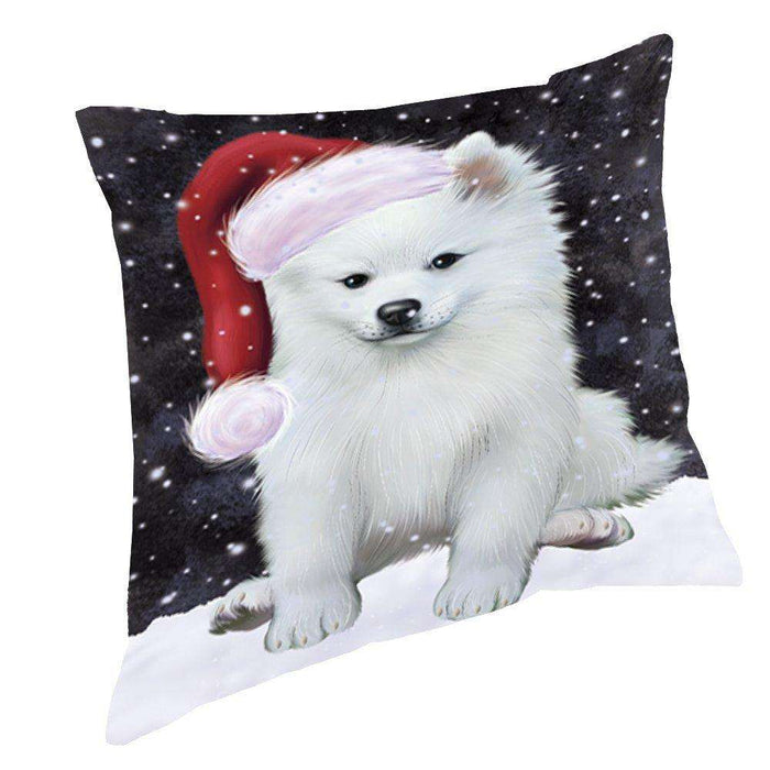 Let It Snow Christmas Happy Holidays American Eskimo Dog Throw Pillow PIL872