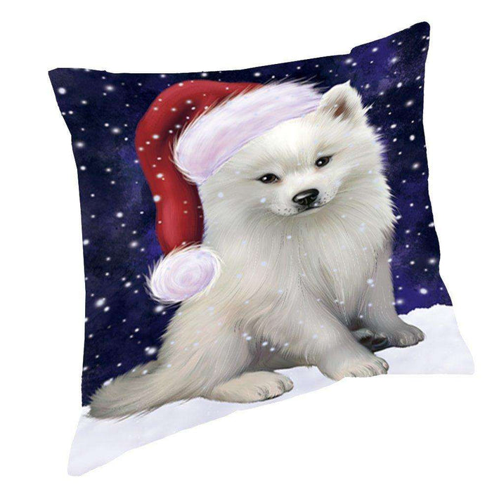 Let It Snow Christmas Happy Holidays American Eskimo Dog Throw Pillow PIL876