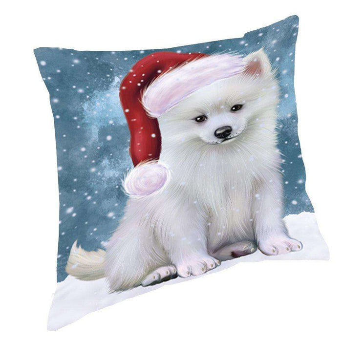 Let It Snow Christmas Happy Holidays American Eskimo Dog Throw Pillow PIL880