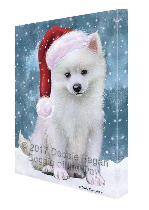 Let It Snow Christmas Happy Holidays American Eskimo Light Blue Dog Print on Canvas Wall Art CVS882