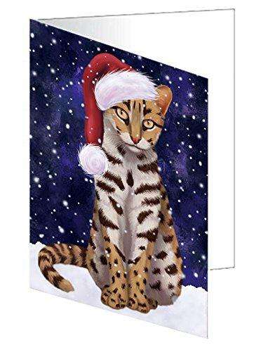Let It Snow Christmas Happy Holidays Asian Leopard Cat Handmade Artwork Assorted Pets Greeting Cards and Note Cards with Envelopes for All Occasions and Holiday Seasons GCD665