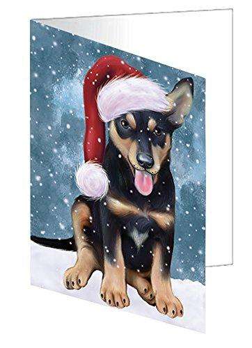 Let It Snow Christmas Happy Holidays Australian Kelpie Dog Handmade Artwork Assorted Pets Greeting Cards and Note Cards with Envelopes for All Occasions and Holiday Seasons GCD1110