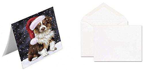 Let It Snow Christmas Happy Holidays Australian Shepherd Dog Handmade Artwork Assorted Pets Greeting Cards and Note Cards with Envelopes for All Occasions and Holiday Seasons GCD1205