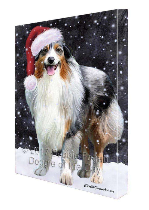 Let It Snow Christmas Happy Holidays Australian Shepherd Print on Canvas Wall Art CVS135