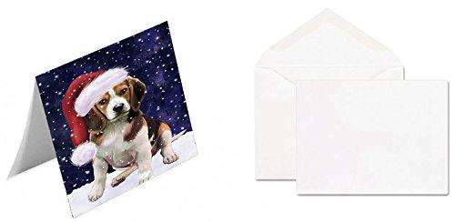 Let It Snow Christmas Happy Holidays Beagle Dog Handmade Artwork Assorted Pets Greeting Cards and Note Cards with Envelopes for All Occasions and Holiday Seasons GCD1225
