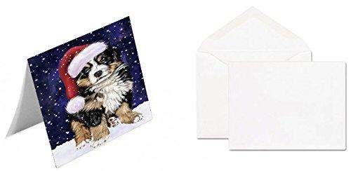 Let It Snow Christmas Happy Holidays Bernese Dog Handmade Artwork Assorted Pets Greeting Cards and Note Cards with Envelopes for All Occasions and Holiday Seasons GCD1270