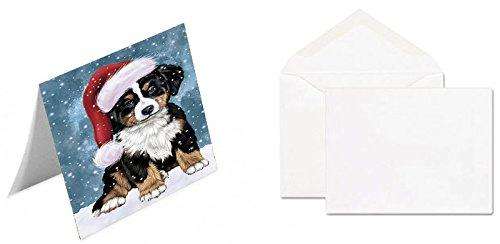 Let It Snow Christmas Happy Holidays Bernese Dog Handmade Artwork Assorted Pets Greeting Cards and Note Cards with Envelopes for All Occasions and Holiday Seasons GCD1275