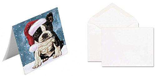 Let It Snow Christmas Happy Holidays Boston Terrier Dog Handmade Artwork Assorted Pets Greeting Cards and Note Cards with Envelopes for All Occasions and Holiday Seasons GCD1330