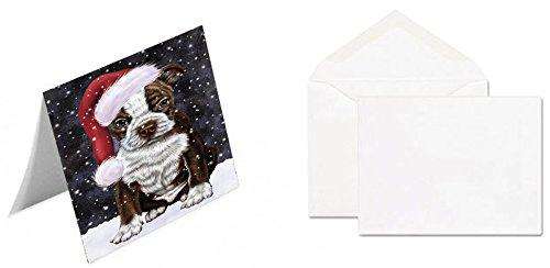 Let It Snow Christmas Happy Holidays Boston Terrier Dog Handmade Artwork Assorted Pets Greeting Cards and Note Cards with Envelopes for All Occasions and Holiday Seasons GCD1335