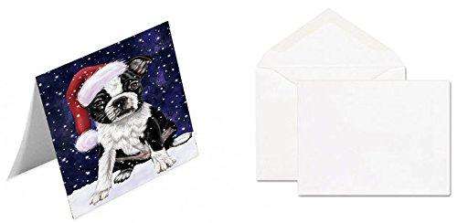Let It Snow Christmas Happy Holidays Boston Terrier Dog Handmade Artwork Assorted Pets Greeting Cards and Note Cards with Envelopes for All Occasions and Holiday Seasons GCD1340
