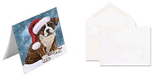 Let It Snow Christmas Happy Holidays Boxer Dog Handmade Artwork Assorted Pets Greeting Cards and Note Cards with Envelopes for All Occasions and Holiday Seasons GCD1355