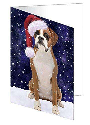 Let It Snow Christmas Happy Holidays Boxer Dog Handmade Artwork Assorted Pets Greeting Cards and Note Cards with Envelopes for All Occasions and Holiday Seasons GCD695