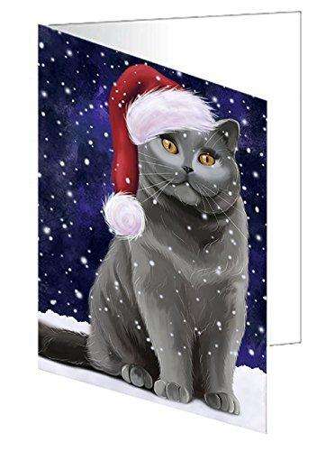 Let It Snow Christmas Happy Holidays British Shorthair Cat Handmade Artwork Assorted Pets Greeting Cards and Note Cards with Envelopes for All Occasions and Holiday Seasons GCD700