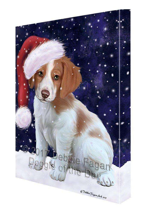 Let It Snow Christmas Happy Holidays Brittany Spaniel Blue Dog Print on Canvas Wall Art CVS936