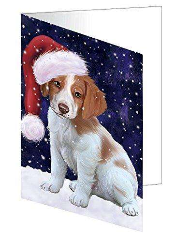Let It Snow Christmas Happy Holidays Brittany Spaniel Dog Handmade Artwork Assorted Pets Greeting Cards and Note Cards with Envelopes for All Occasions and Holiday Seasons GCD1120