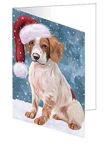 Let It Snow Christmas Happy Holidays Brittany Spaniel Dog Handmade Artwork Assorted Pets Greeting Cards and Note Cards with Envelopes for All Occasions and Holiday Seasons GCD1125