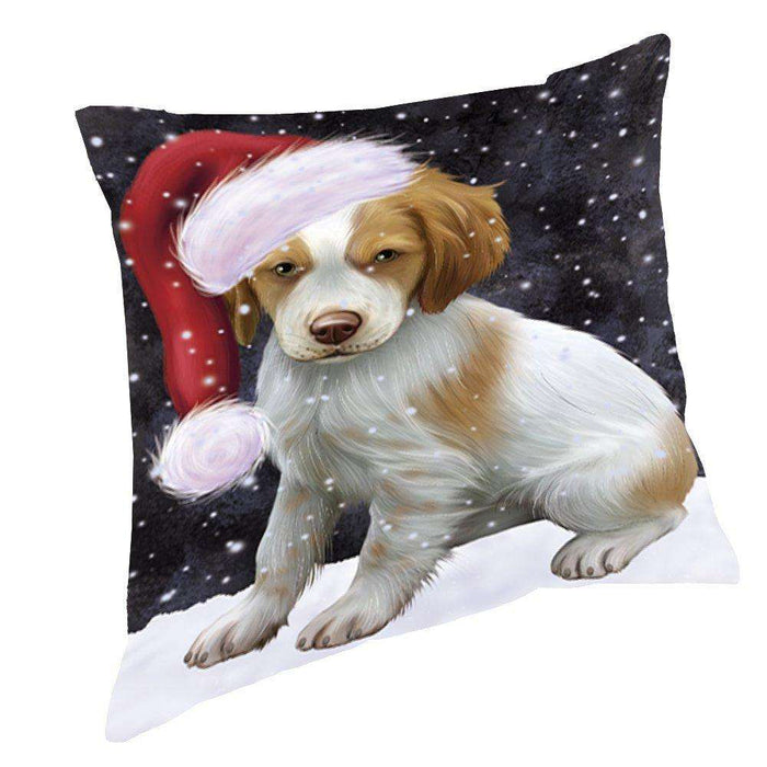 Let It Snow Christmas Happy Holidays Brittany Spaniel Dog Throw Pillow PIL924
