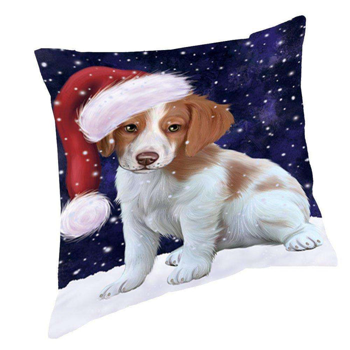 Let It Snow Christmas Happy Holidays Brittany Spaniel Dog Throw Pillow PIL928