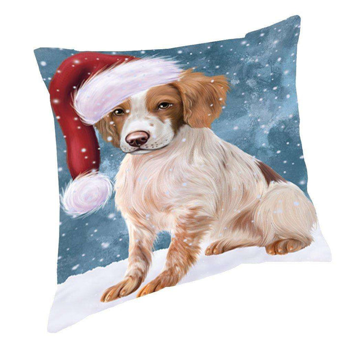 Let It Snow Christmas Happy Holidays Brittany Spaniel Dog Throw Pillow PIL932