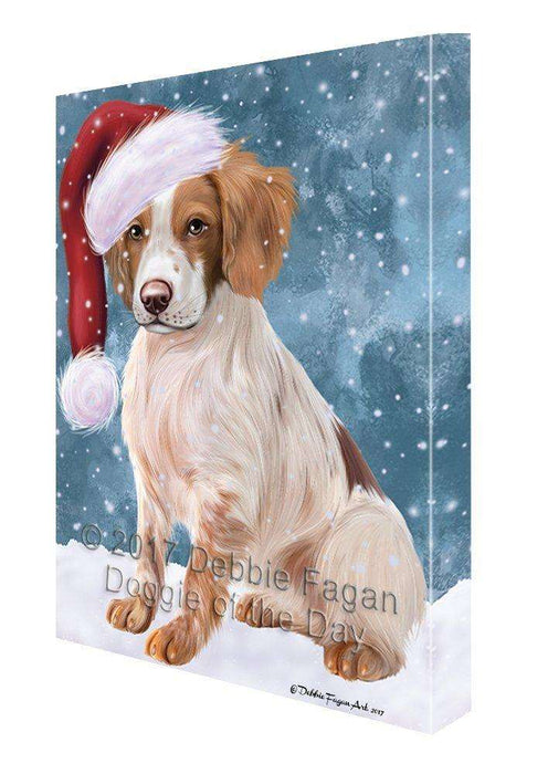 Let It Snow Christmas Happy Holidays Brittany Spaniel Light Blue Dog Print on Canvas Wall Art CVS936