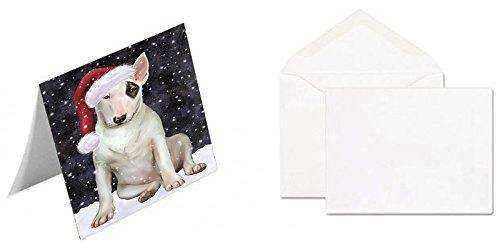 Let It Snow Christmas Happy Holidays Bull Terrier Dog Handmade Artwork Assorted Pets Greeting Cards and Note Cards with Envelopes for All Occasions and Holiday Seasons GCD1360