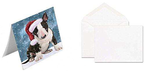 Let It Snow Christmas Happy Holidays Bull Terrier Dog Handmade Artwork Assorted Pets Greeting Cards and Note Cards with Envelopes for All Occasions and Holiday Seasons GCD1370