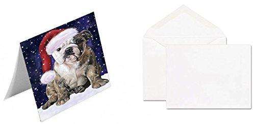 Let It Snow Christmas Happy Holidays Bulldog Handmade Artwork Assorted Pets Greeting Cards and Note Cards with Envelopes for All Occasions and Holiday Seasons GCD1380