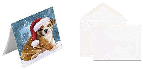 Let It Snow Christmas Happy Holidays Bulldog Handmade Artwork Assorted Pets Greeting Cards and Note Cards with Envelopes for All Occasions and Holiday Seasons GCD1385