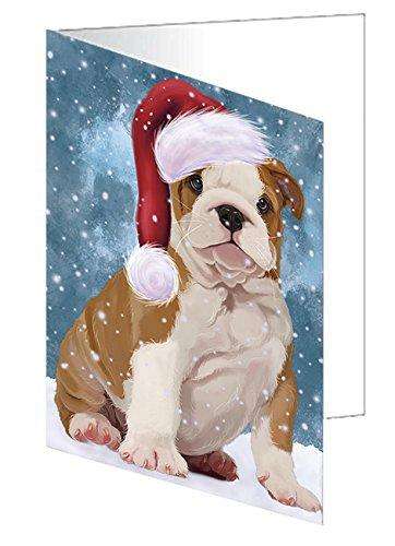 Let It Snow Christmas Happy Holidays Bulldog Puppy Handmade Artwork Assorted Pets Greeting Cards and Note Cards with Envelopes for All Occasions and Holiday Seasons GCD705