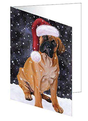Let It Snow Christmas Happy Holidays Bullmastiff Dog Handmade Artwork Assorted Pets Greeting Cards and Note Cards with Envelopes for All Occasions and Holiday Seasons GCD710
