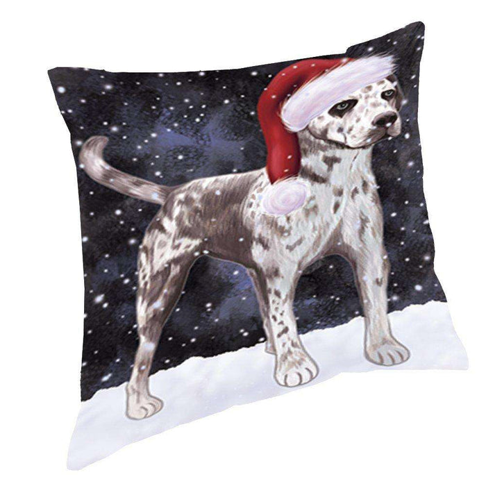 Let It Snow Christmas Happy Holidays Catahoula Leopard Dog Throw Pillow PIL936