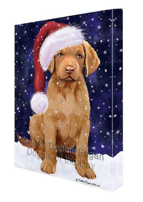 Let It Snow Christmas Happy Holidays Chesapeake Bay Retriever Blue Dog Print on Canvas Wall Art CVS963