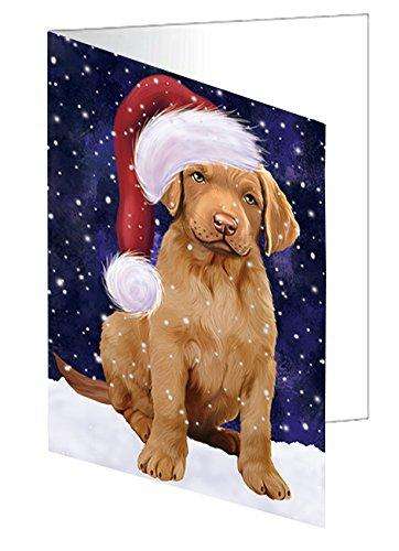Let It Snow Christmas Happy Holidays Chesapeake Bay Retriever Dog Handmade Artwork Assorted Pets Greeting Cards and Note Cards with Envelopes for All Occasions and Holiday Seasons GCD1135