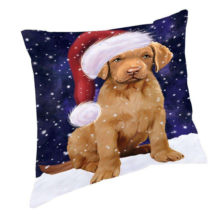 Let It Snow Christmas Happy Holidays Chesapeake Bay Retriever Dog Throw Pillow PIL944
