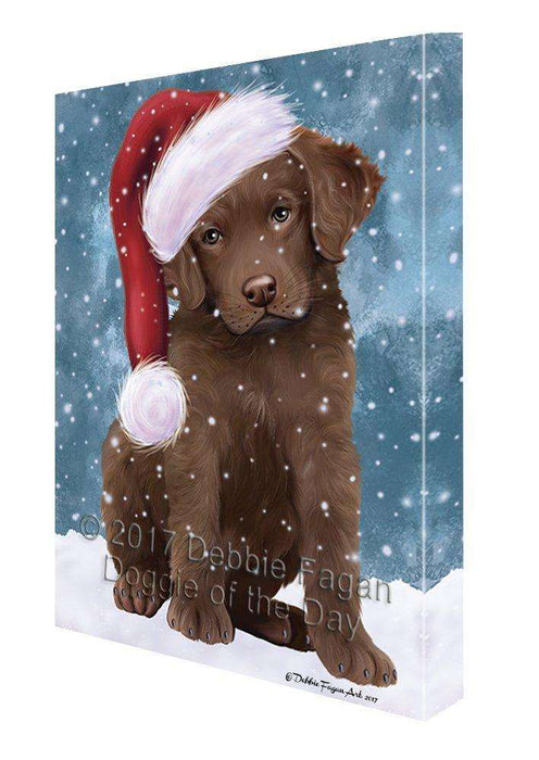 Let It Snow Christmas Happy Holidays Chesapeake Bay Retriever Light Blue Dog Print on Canvas Wall Art CVS972