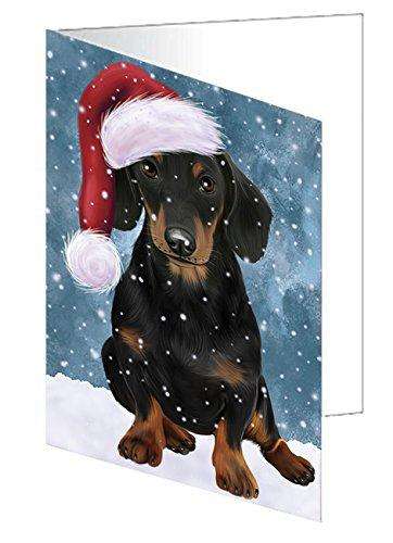 Let It Snow Christmas Happy Holidays Dachshund Dog Handmade Artwork Assorted Pets Greeting Cards and Note Cards with Envelopes for All Occasions and Holiday Seasons GCD735