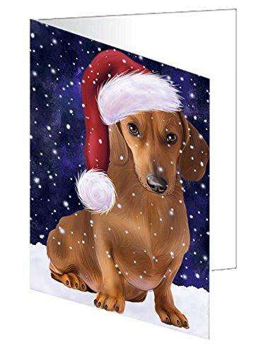 Let It Snow Christmas Happy Holidays Dachshund Dog Handmade Artwork Assorted Pets Greeting Cards and Note Cards with Envelopes for All Occasions and Holiday Seasons GCD745