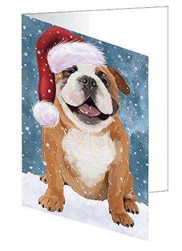 Let It Snow Christmas Happy Holidays English Bulldog Handmade Artwork Assorted Pets Greeting Cards and Note Cards with Envelopes for All Occasions and Holiday Seasons GCD1465