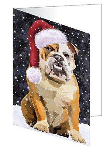 Let It Snow Christmas Happy Holidays English Bulldog Handmade Artwork Assorted Pets Greeting Cards and Note Cards with Envelopes for All Occasions and Holiday Seasons GCD750