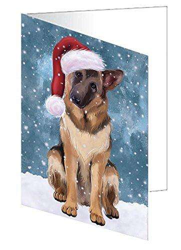Let It Snow Christmas Happy Holidays German Shepherd Dog Handmade Artwork Assorted Pets Greeting Cards and Note Cards with Envelopes for All Occasions and Holiday Seasons GCD755
