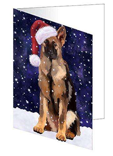 Let It Snow Christmas Happy Holidays German Shepherd Dog Handmade Artwork Assorted Pets Greeting Cards and Note Cards with Envelopes for All Occasions and Holiday Seasons GCD760