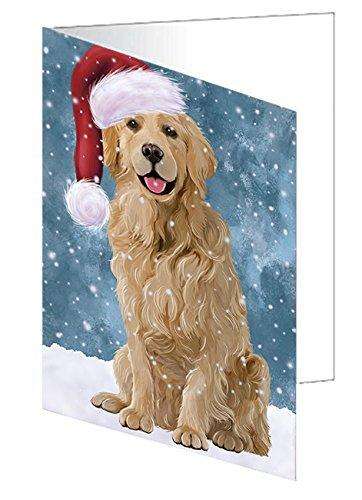 Let It Snow Christmas Happy Holidays Golden Retriever Dog Handmade Artwork Assorted Pets Greeting Cards and Note Cards with Envelopes for All Occasions and Holiday Seasons GCD770